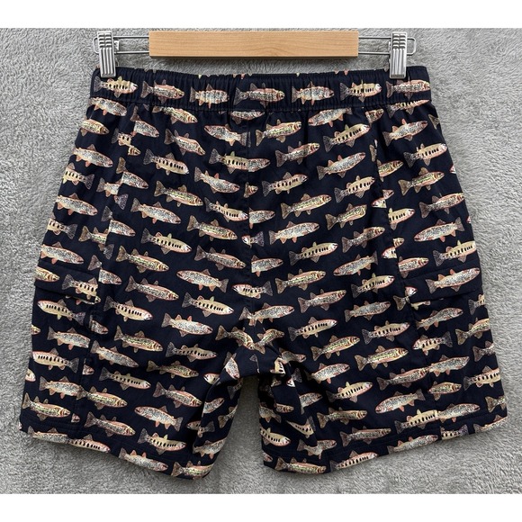The North Face Shorts Mens Small Navy Blue‎ Fish Print Zip Cargo Pockets Belted - Picture 2 of 11